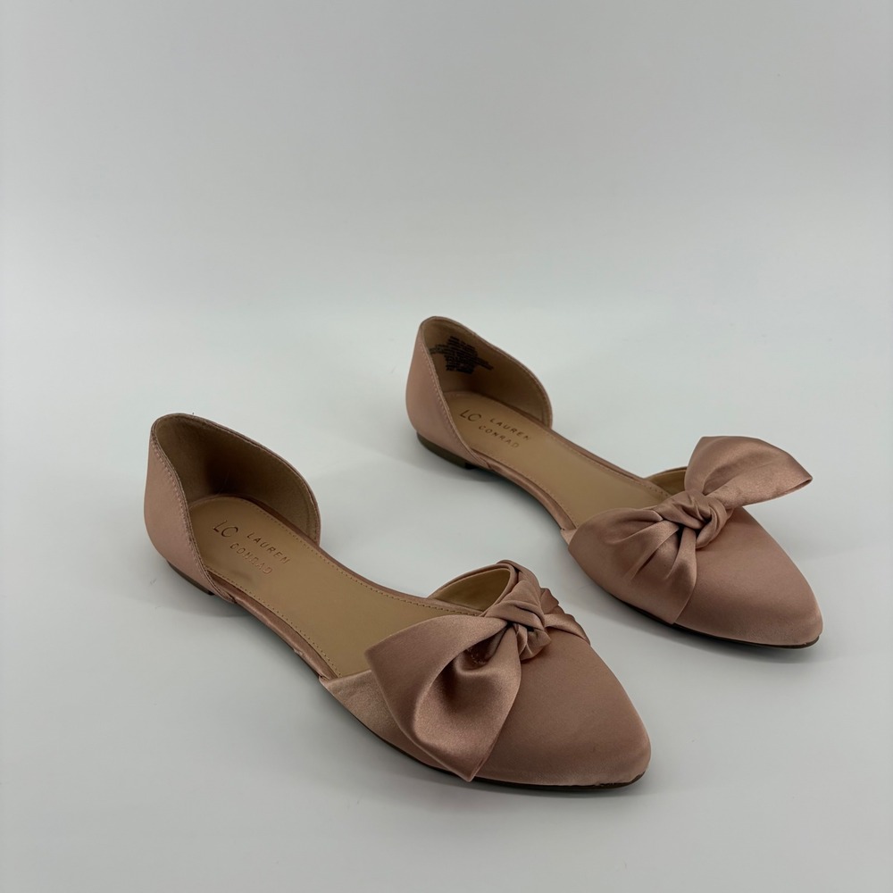 LC Lauren Conrad Size 10 Pink Gazania Flats Pointed Toe Bow d'Orsay Satin Shoes
